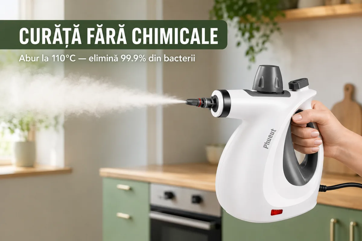 Curățător cu abur portabil — curăță fără chimicale, abur la 110°C